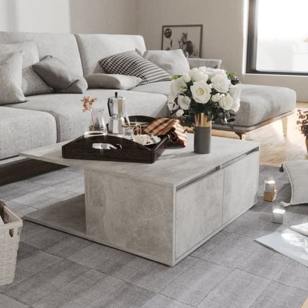 Soffbord betonggrå 80x80x31 cm konstruerat trä