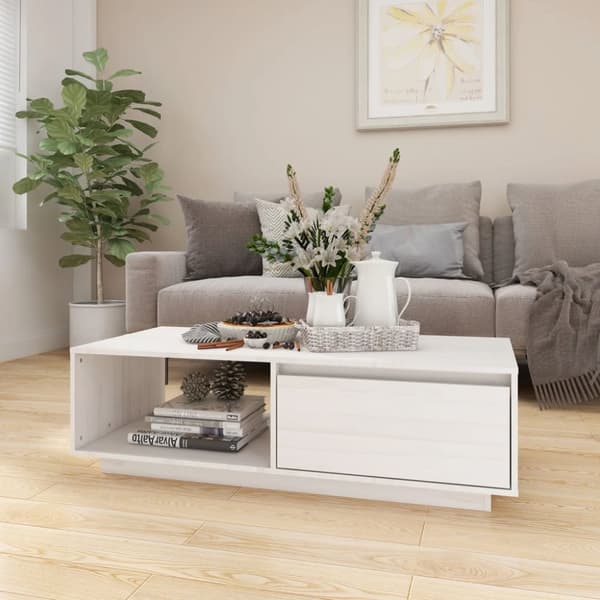 Soffbord vit 110x50x33,5 cm massiv furu