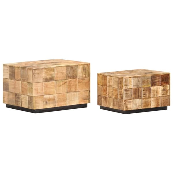 Soffbord 2 st med klossdesign grovt mangoträ