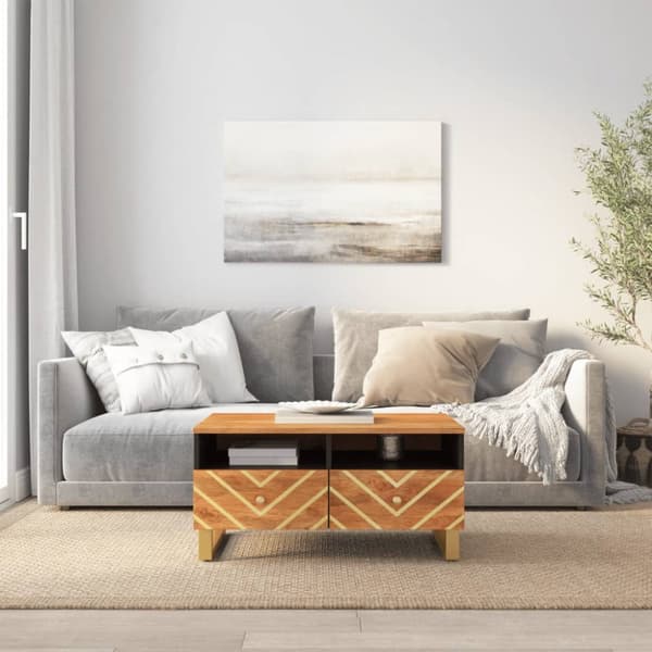 Soffbord brun och svart 80x54x40 cm massivt mangoträ