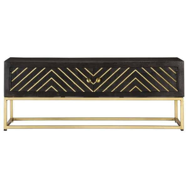 Soffbord svart och guld 90x50x35 cm massivt mangoträ