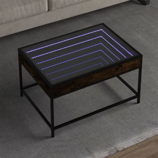 Soffbord med Infinity LEDs rökfärgad ek 70x50x41 cm