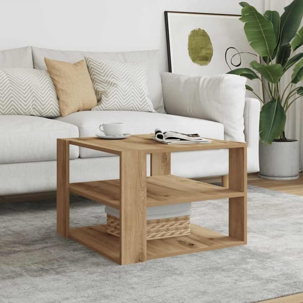 Soffbord artisan ek 58x58x40 cm konstruerat trä