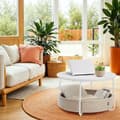 Miniatyrbillede 3 af 7: Sofabord - med kurv - Mat White - Camel Brown Textile