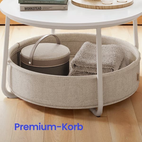 Sofabord - med kurv - Mat White - Camel Brown Textile