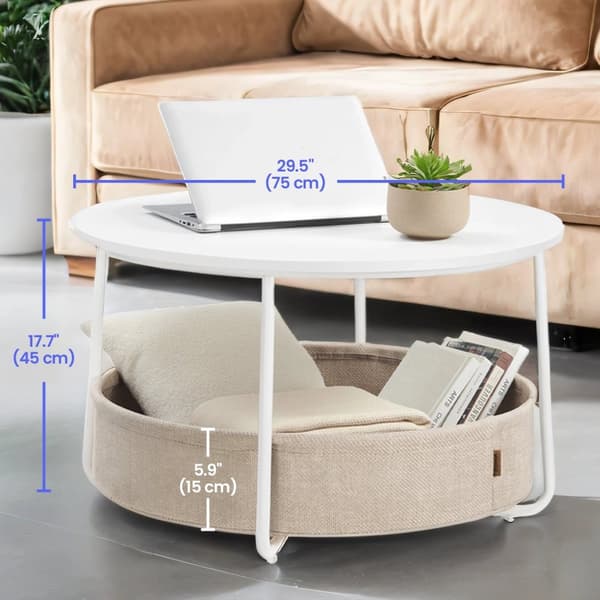Sofabord - med kurv - Mat White - Camel Brown Textile