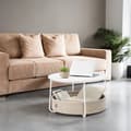 Miniatyrbillede 2 af 7: Sofabord - med kurv - Mat White - Camel Brown Textile