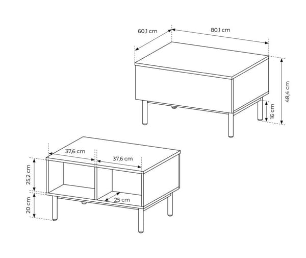 FURNLUX SOFABORD LANG EG & SORT 80CM