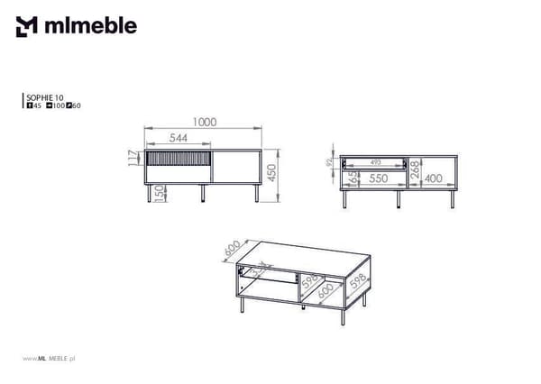FURNLUX SOFFBORD SOPHIE BEIGE 100CM
