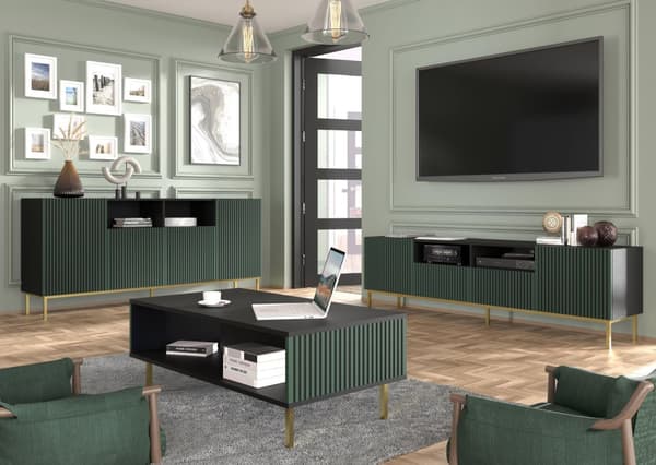 FURNLUX SOFFBORD RAVENNA F SVART & MÖRKGRÖN & GULD 90CM
