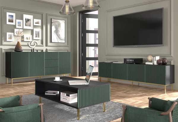 FURNLUX SOFFBORD RAVENNA F SVART & MÖRKGRÖN & GULD 90CM