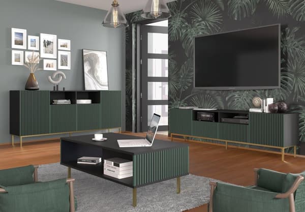 FURNLUX SOFFBORD RAVENNA F SVART & MÖRKGRÖN & GULD 90CM