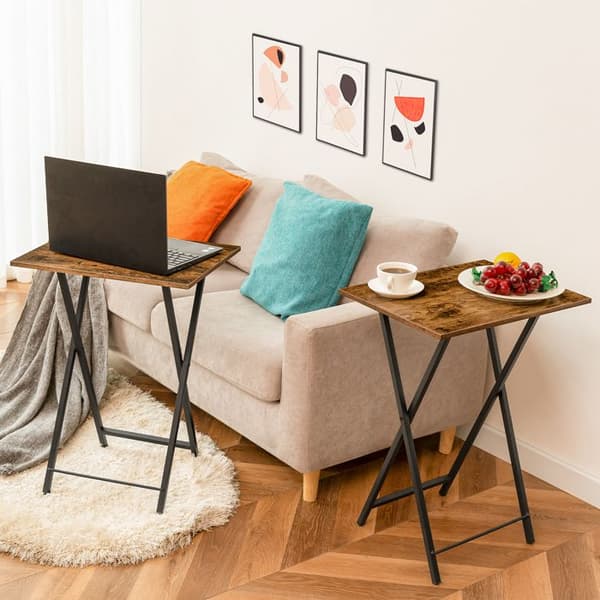 HOOBRO sidobord, hopfällbart, brickbord set med 2, soffände, sängbord, industriell stil, för litet utrymme