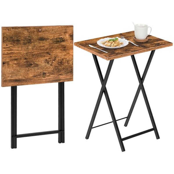 HOOBRO sidobord, hopfällbart, brickbord set med 2, soffände, sängbord, industriell stil, för litet utrymme