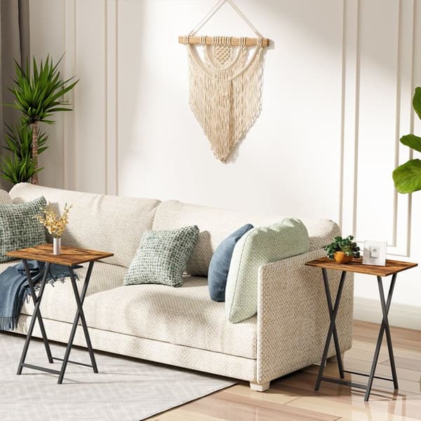 HOOBRO sidobord, hopfällbart, brickbord set med 2, soffände, sängbord, industriell stil, för litet utrymme