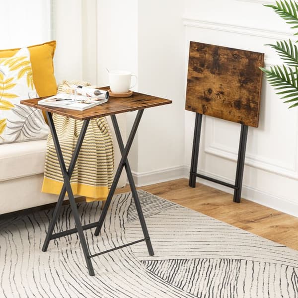 HOOBRO sidobord, hopfällbart, brickbord set med 2, soffände, sängbord, industriell stil, för litet utrymme