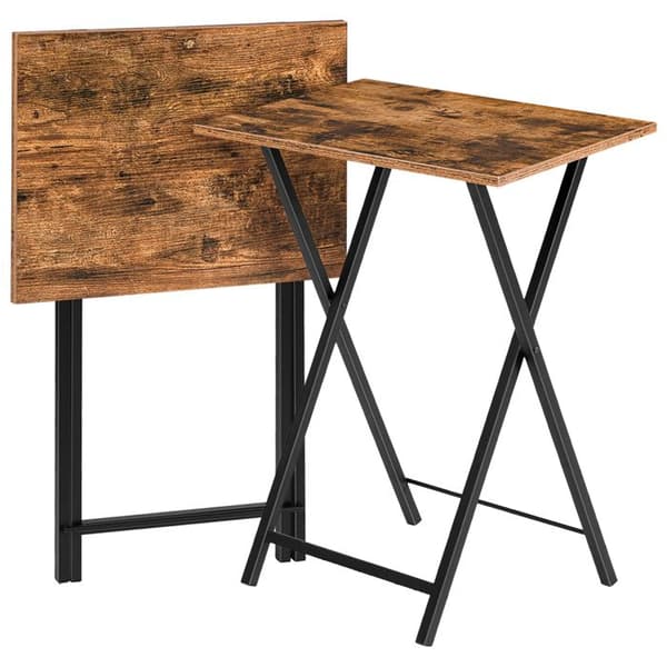 HOOBRO sidobord, hopfällbart, brickbord set med 2, soffände, sängbord, industriell stil, för litet utrymme