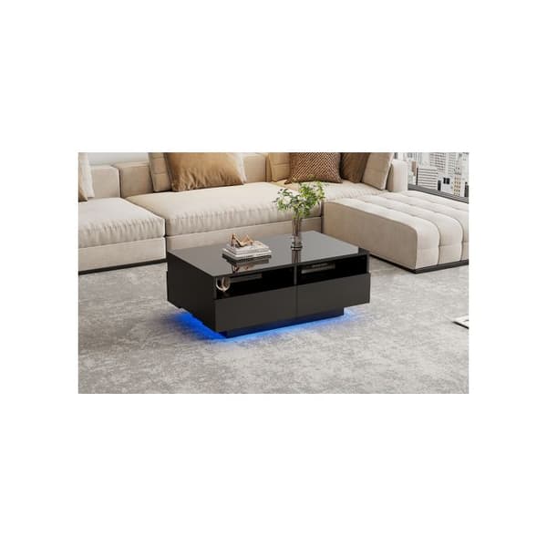 LED-låg med 4 lådor, central soffbord med 16 färgade LED-lampor för vardagsrummet, USB