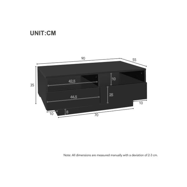 LED-låg med 4 lådor, central soffbord med 16 färgade LED-lampor för vardagsrummet, USB