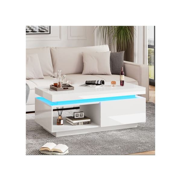 Moderna låg bord med hög glans och LED-belysning, 100x50x40,3 cm - Elegant bord med låda och en bärkapacitet på 50 kg
