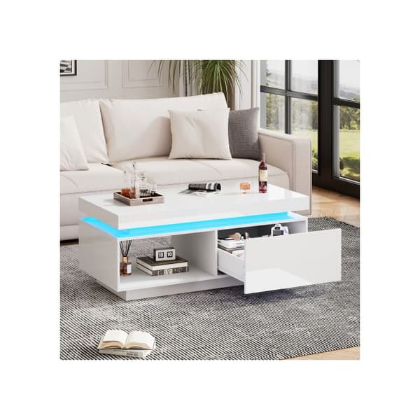 Moderna låg bord med hög glans och LED-belysning, 100x50x40,3 cm - Elegant bord med låda och en bärkapacitet på 50 kg