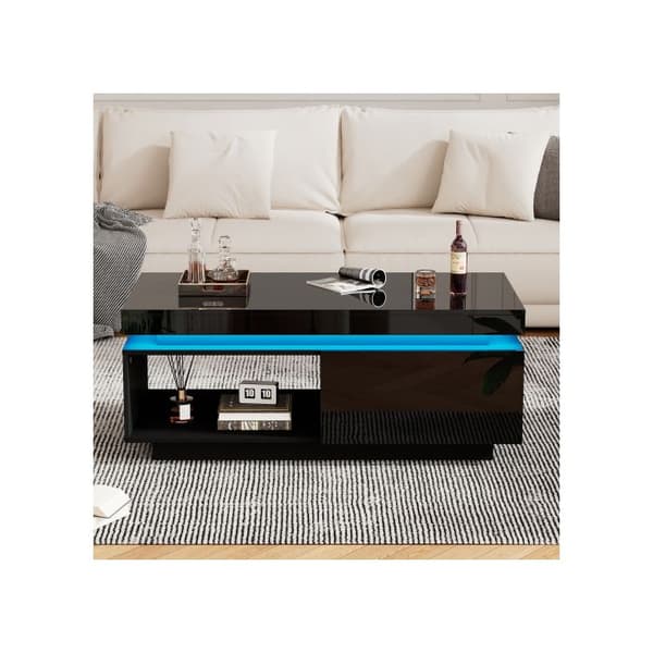Modern högblanka soffbord med LED-belysning, 100x50x40, 3cm - Elegant bord med låda och en lastkapacitet på 50 kg