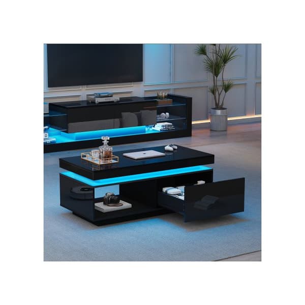 Modern högblanka soffbord med LED-belysning, 100x50x40, 3cm - Elegant bord med låda och en lastkapacitet på 50 kg