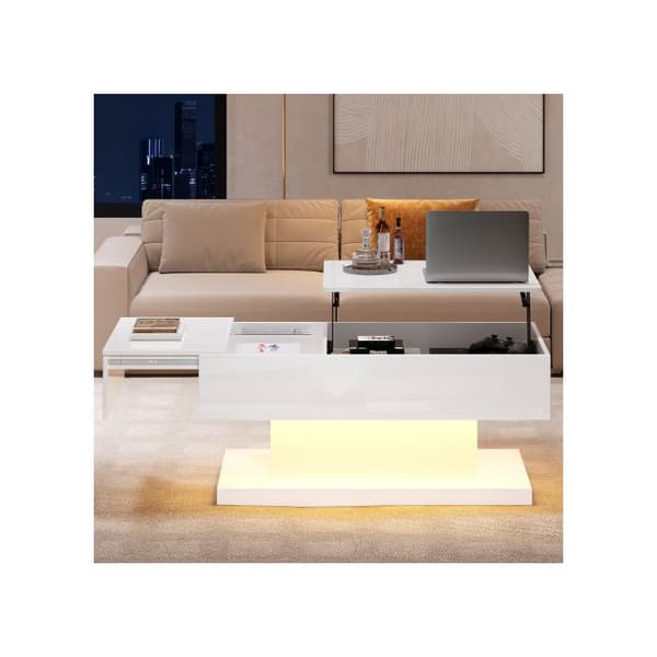 LED-bord med hög glans 100x50x45 cm, med LED-belysning - Halvlyftbart bordskiva