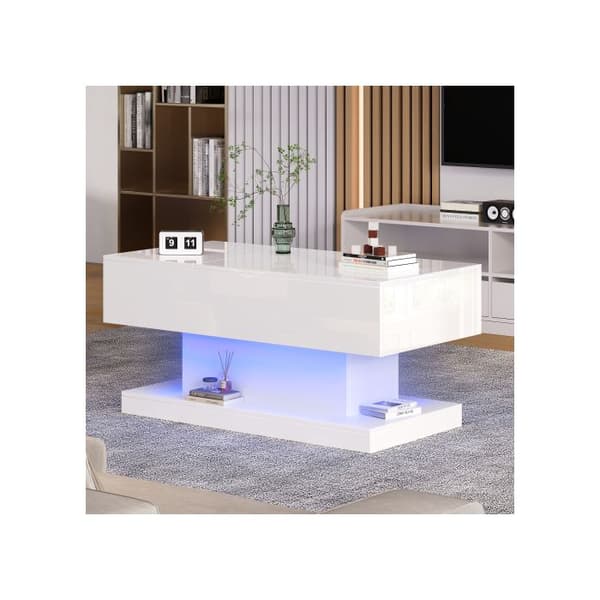 LED-bord med hög glans 100x50x45 cm, med LED-belysning - Halvlyftbart bordskiva