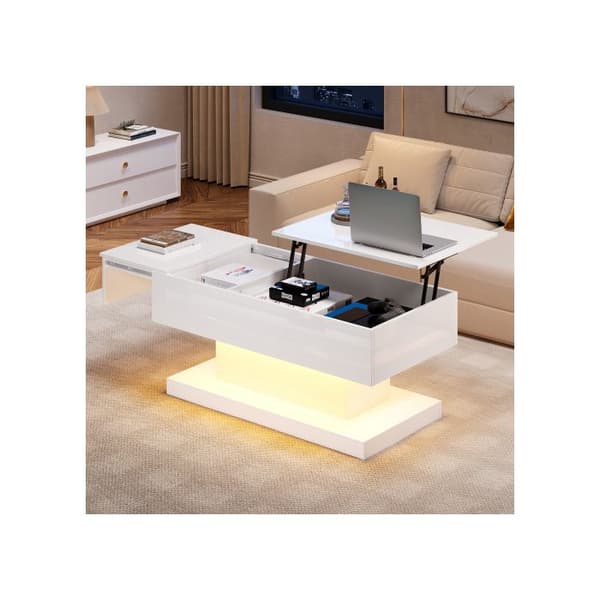 LED-bord med hög glans 100x50x45 cm, med LED-belysning - Halvlyftbart bordskiva