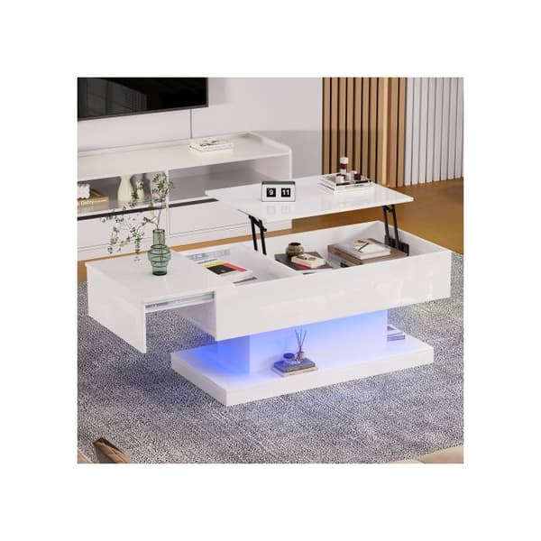 LED-bord med hög glans 100x50x45 cm, med LED-belysning - Halvlyftbart bordskiva