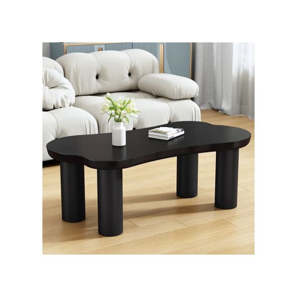 Soffbord i oregelbunden benform, längd 113 cm, bredd 58 cm, höjd 40,5 cm, skiva MDF