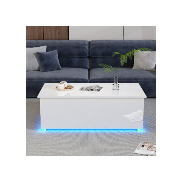 Vit bordsskiva i vitt med LED-belysning och gömt förvaringsutrymme - 100*50*35 cm, lastkapacitet på 40 kg