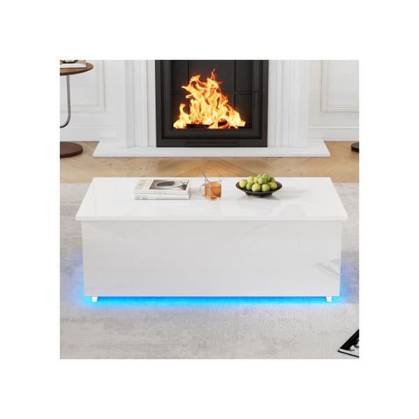 Vit bordsskiva i vitt med LED-belysning och gömt förvaringsutrymme - 100*50*35 cm, lastkapacitet på 40 kg