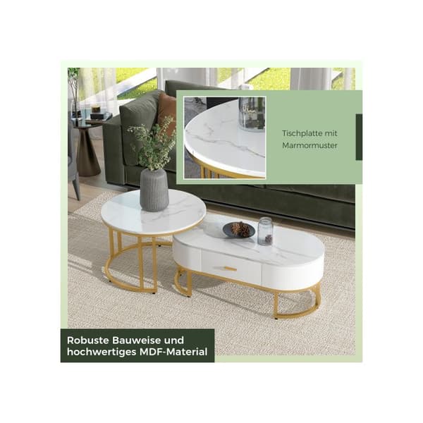 Bordslampor 2 delar med förgylld metallställning, Eleganta soffbord, Moderna nestande bord