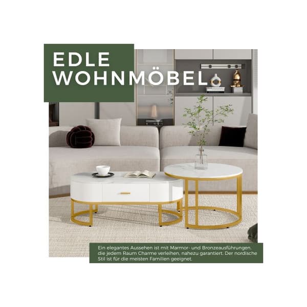 Bordslampor 2 delar med förgylld metallställning, Eleganta soffbord, Moderna nestande bord