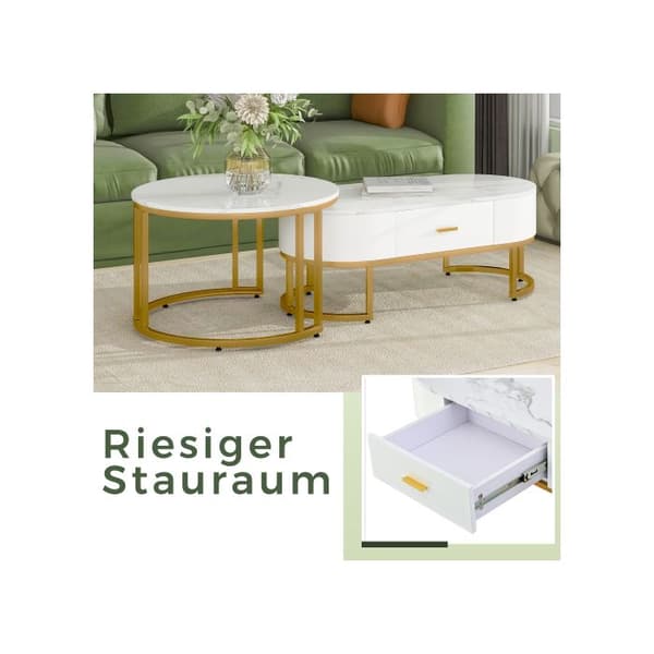 Bordslampor 2 delar med förgylld metallställning, Eleganta soffbord, Moderna nestande bord