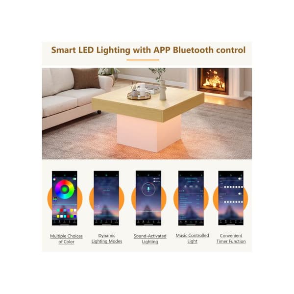 Kreativ Svamp LED Bordsbord, 70x70x40 cm - Elegant kvadratisk bordsbord, lastkapacitet 30 kg