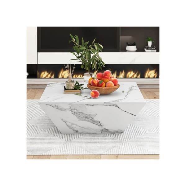 Modern trumptabel, trapezformad soffbord i vit marmor, soff-bord 70*70*37cm