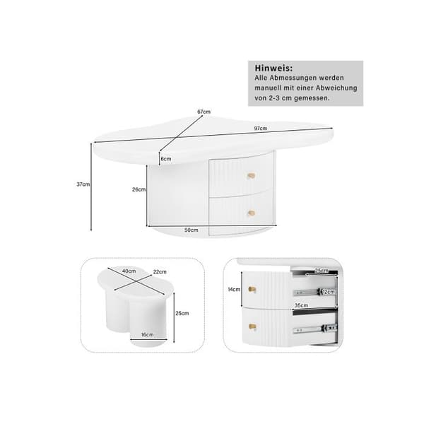 Oregelbundet låg bord i form av ett moln med 2 pallar, 97 cm långt, 67 cm brett, 32 cm högt, mdf-skiva.