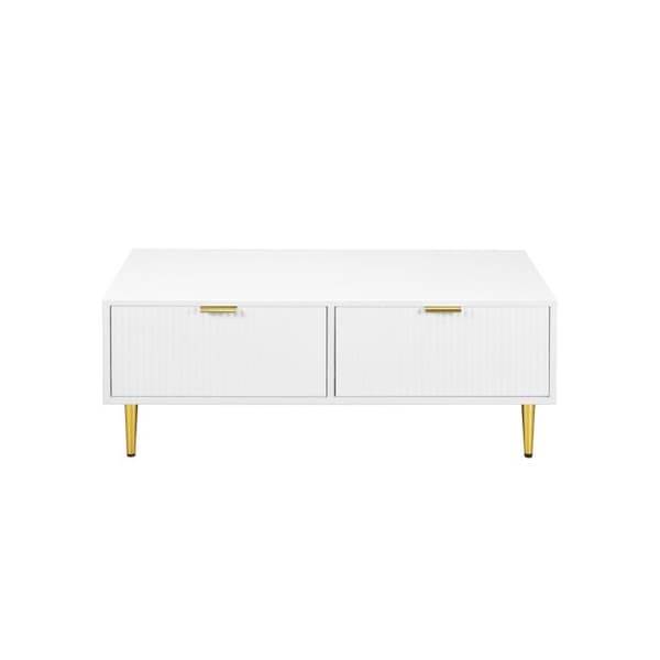 Modern vit mäbel med gyllene dekorationer, 2 lådor, 100*50*40 cm