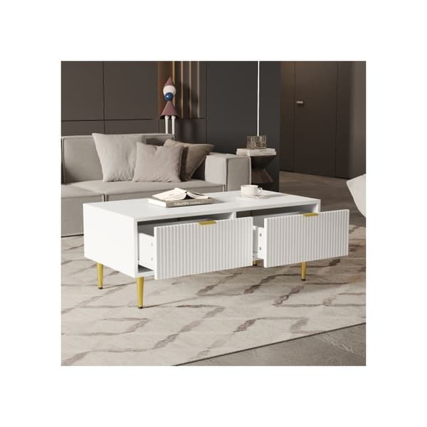 Modern vit mäbel med gyllene dekorationer, 2 lådor, 100*50*40 cm