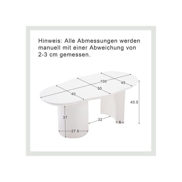 Oregelbunden vit soffbord på 100 cm, stabil och hållbar - högkvalitativ MDF