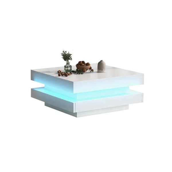 Vit bord i vitt - modern teknologisk stil, med Bluetooth LED-lampa, 70x70x36 cm, max belastning 45 kg.