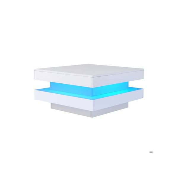 Vit bord i vitt - modern teknologisk stil, med Bluetooth LED-lampa, 70x70x36 cm, max belastning 45 kg.