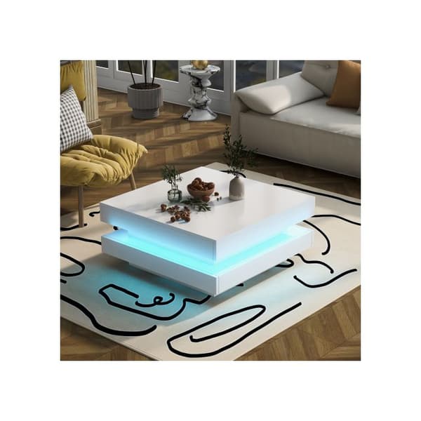 Vit bord i vitt - modern teknologisk stil, med Bluetooth LED-lampa, 70x70x36 cm, max belastning 45 kg.