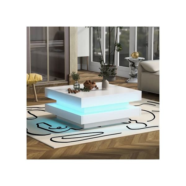 Vit bord i vitt - modern teknologisk stil, med Bluetooth LED-lampa, 70x70x36 cm, max belastning 45 kg.