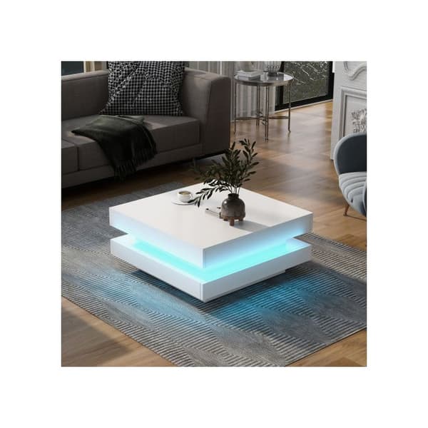 Vit bord i vitt - modern teknologisk stil, med Bluetooth LED-lampa, 70x70x36 cm, max belastning 45 kg.