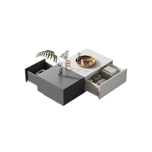 Modern rektangulär soffbord i off-white 100x50x30 cm - med 2 utdragbara lådor, max. 45 kg.