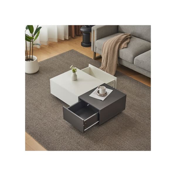 Modern rektangulär soffbord i off-white 100x50x30 cm - med 2 utdragbara lådor, max. 45 kg.